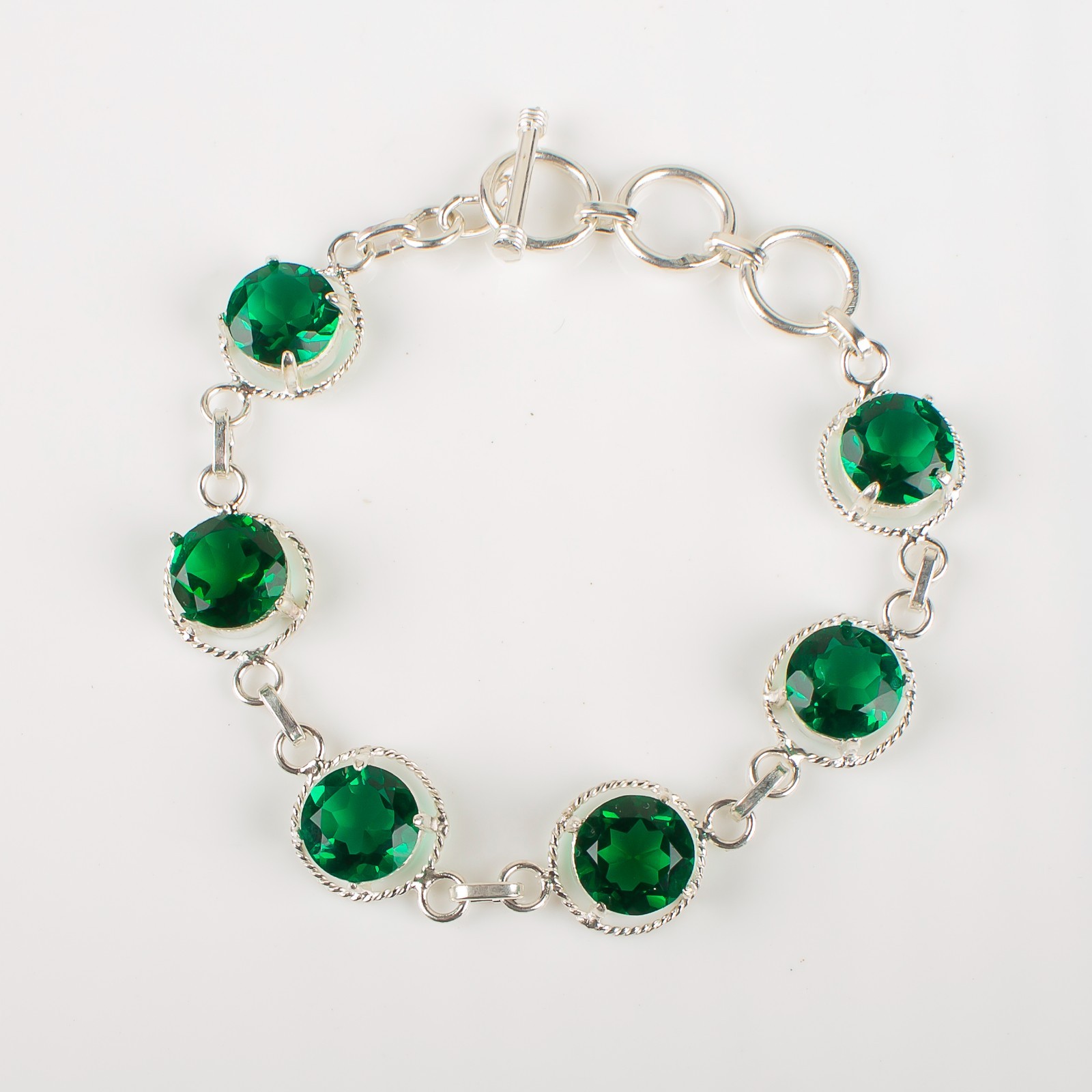 Emerald Gemstone Jewelry Sterling Silver Handmade Elegant Bracelet 7.8″For Women