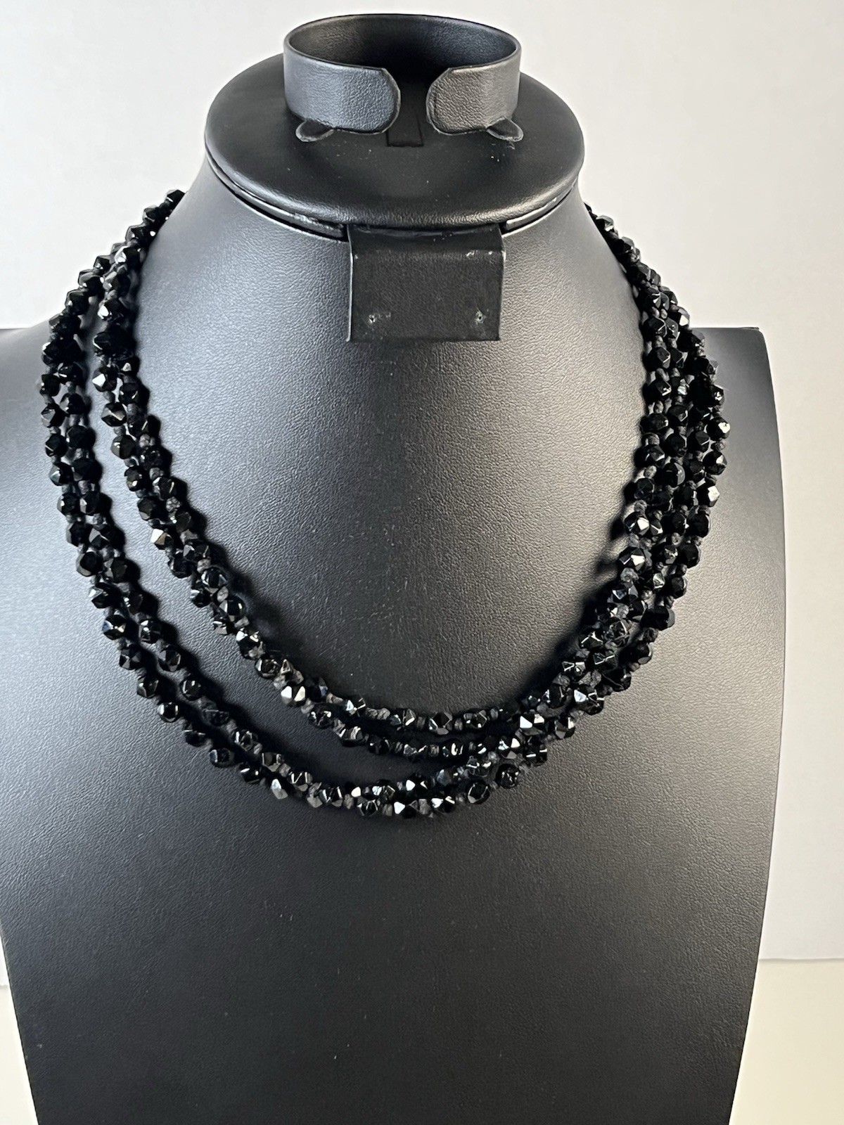 Vintage White Glass Necklace & Earring Set w/ Bonus Black Glass Necklace