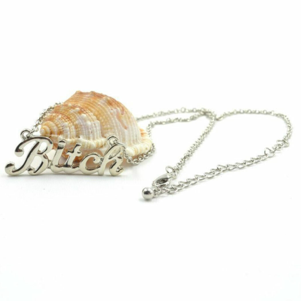 BITCH NECKLACE 1.5″ Charm Pendant Gold Silver Tone Chain HIP HOP Trendy Fashion