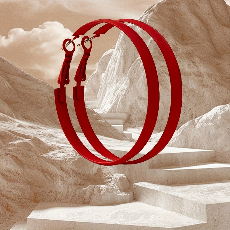 Fashion Ankela Red Geometric Round Earrings Retro New Alloy Ear Buckle for Women