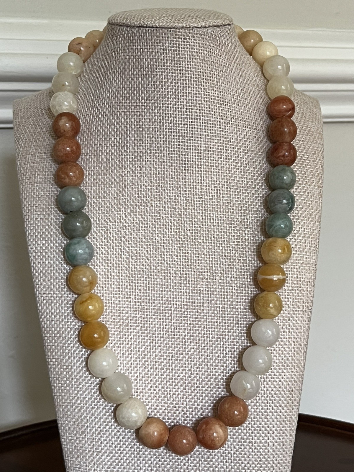 Quartz Bead Necklace 22″ – Polished Stone Multicolor Green Orange Yellow White