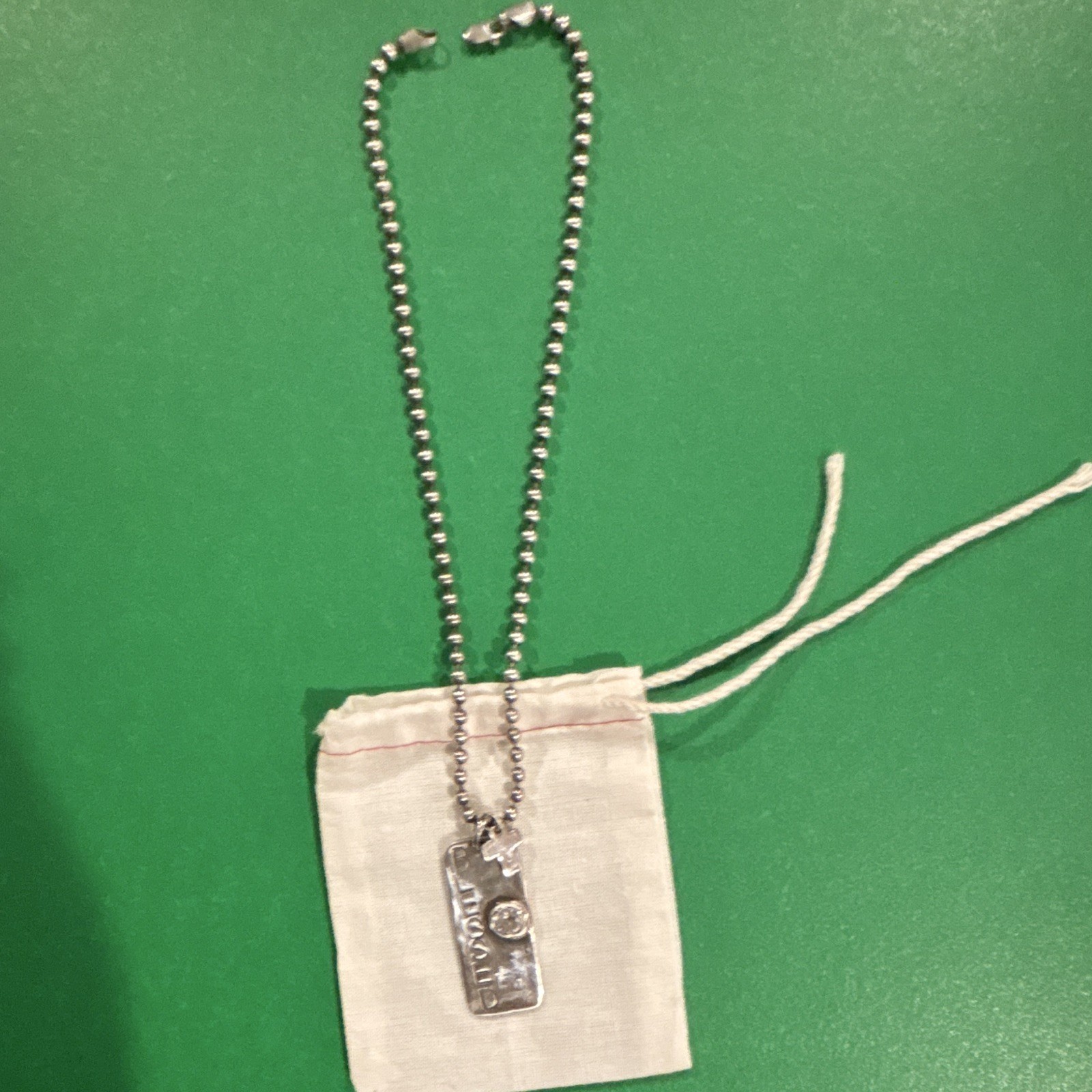 Silver Tone Ball/Bead Chain Necklace Blessed Dog Tag Cross Charm Clear Crystal