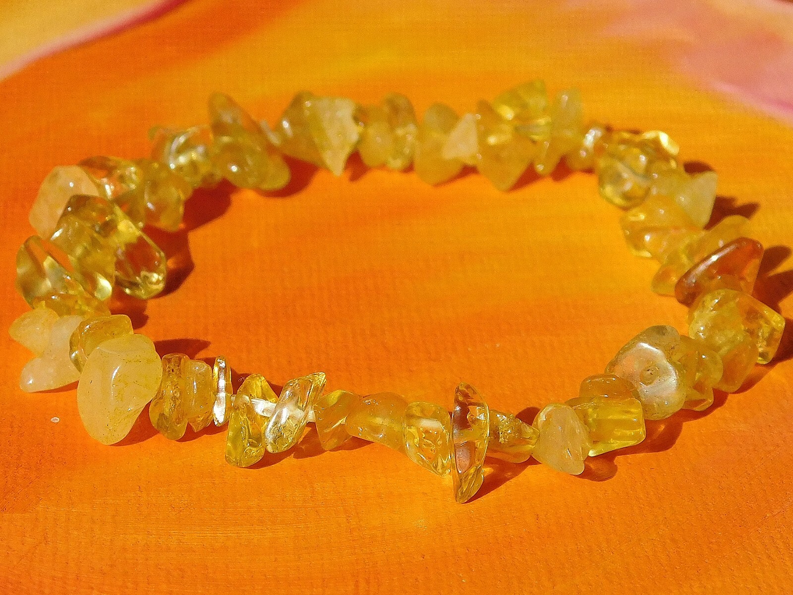 Handmade To Order – Gemstone Chip Beaded Bracelet – Natural Citrine.