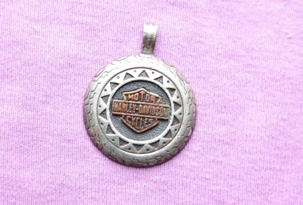 MOD Rare Sterling Silver Copper Inlay Harley Davidson Shield Bikers Pendant