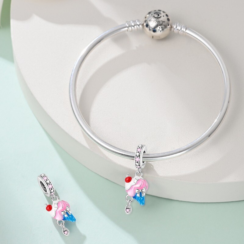 KUNSIR 925 Sterling Silver AAA CZ Ice Cream Dangle Charm For European Bracelets