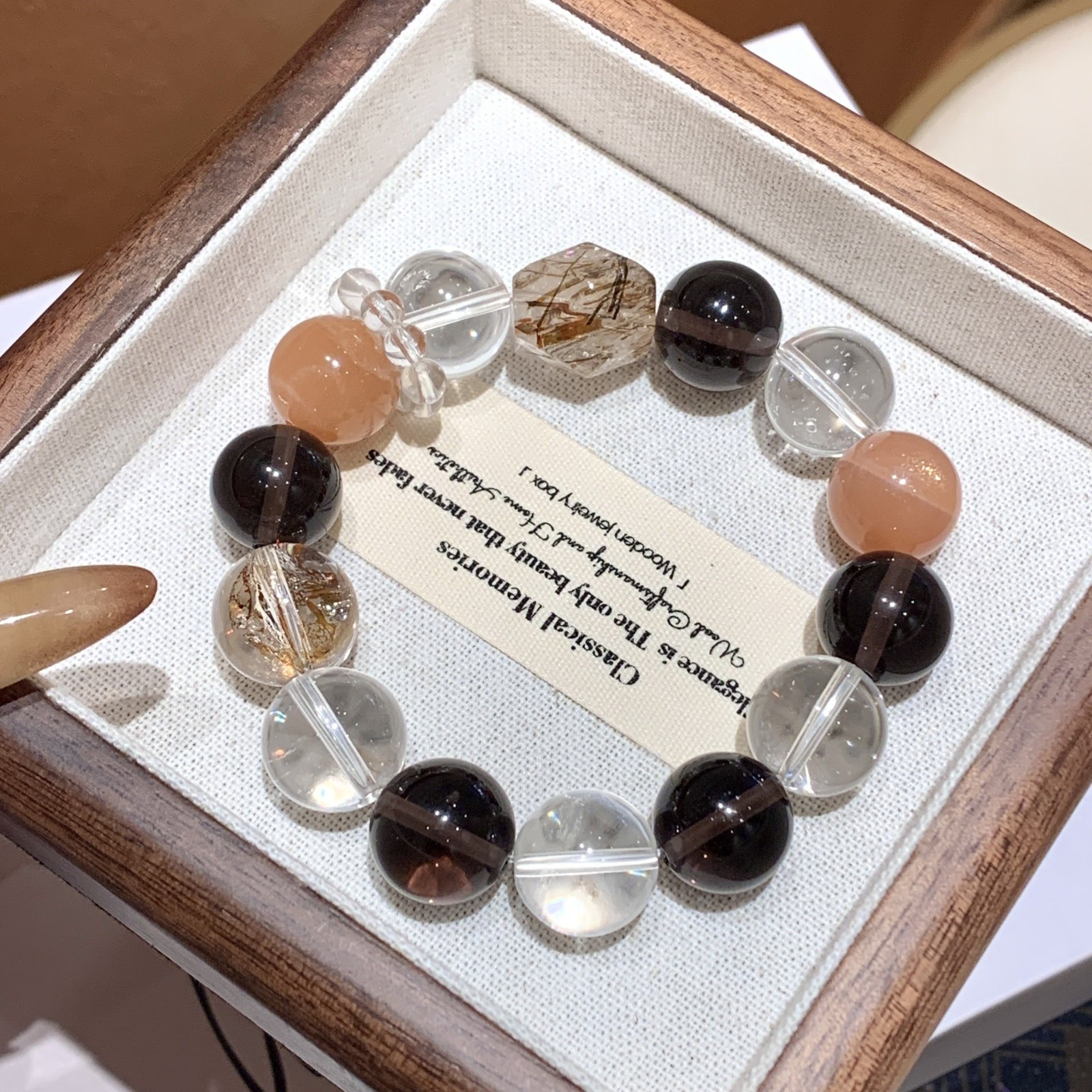Natural White Crystal Smoky Crystal 12-14mm Beaded Stretch Bracelet Gift