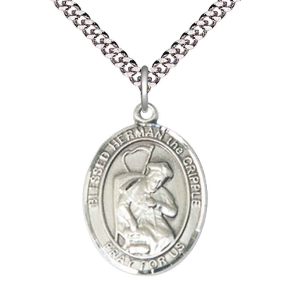 Pewter Blessed Herman the Cripple Medal Pendant 24″ Lobster Claw Chain Necklace