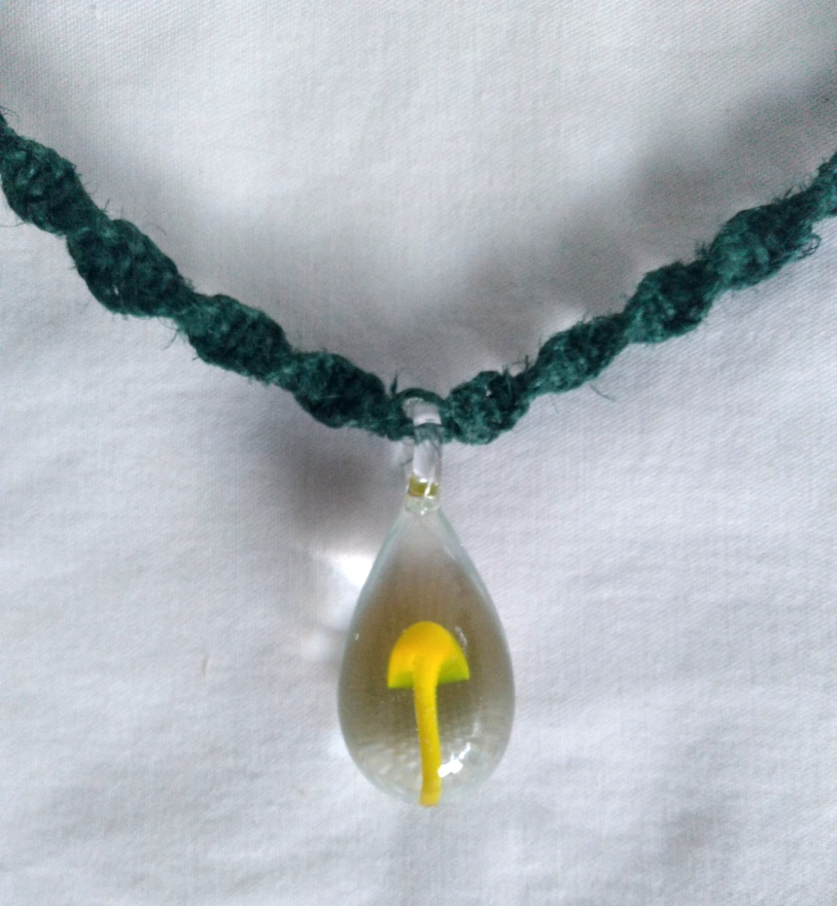 Glass Mushroom Boho Macrame Hemp Choker Adj. Necklace Pendant 26″ New