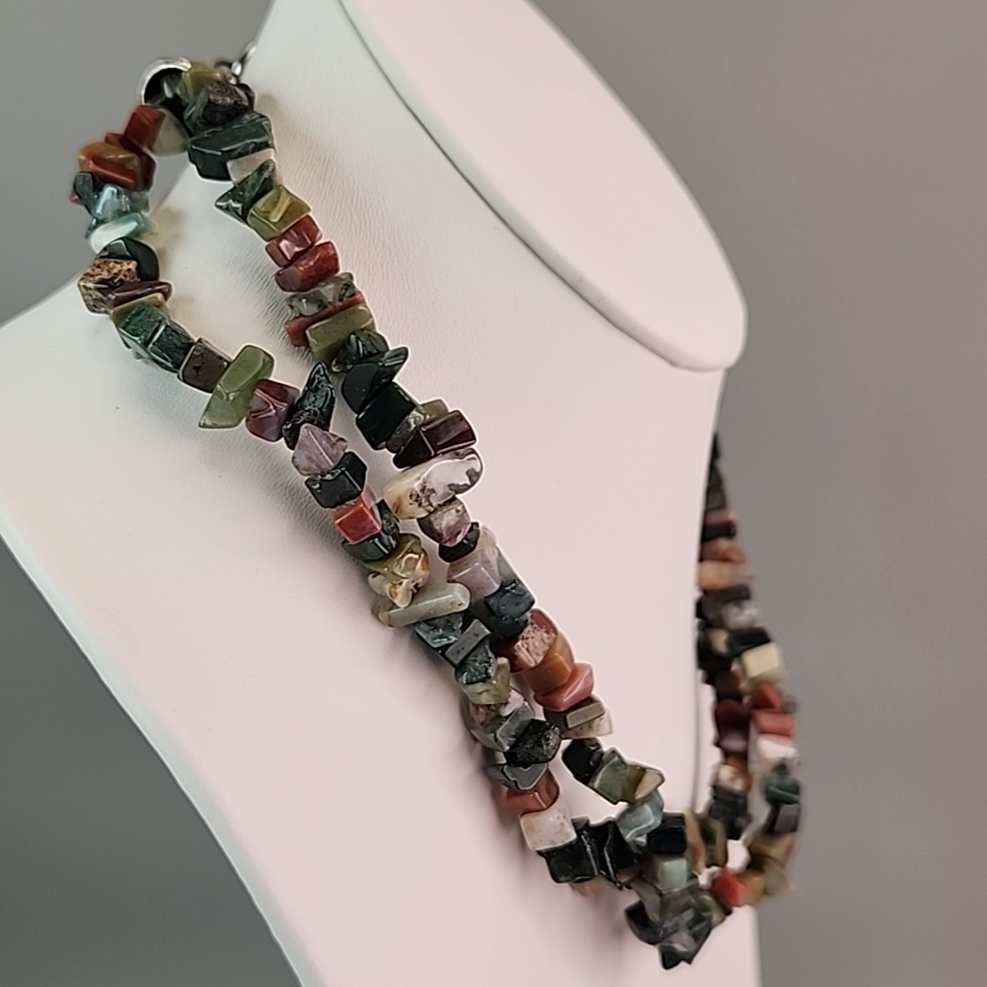 Stone Beaded Necklace Polished Chip Two Layered Jasper Variety 18.5″