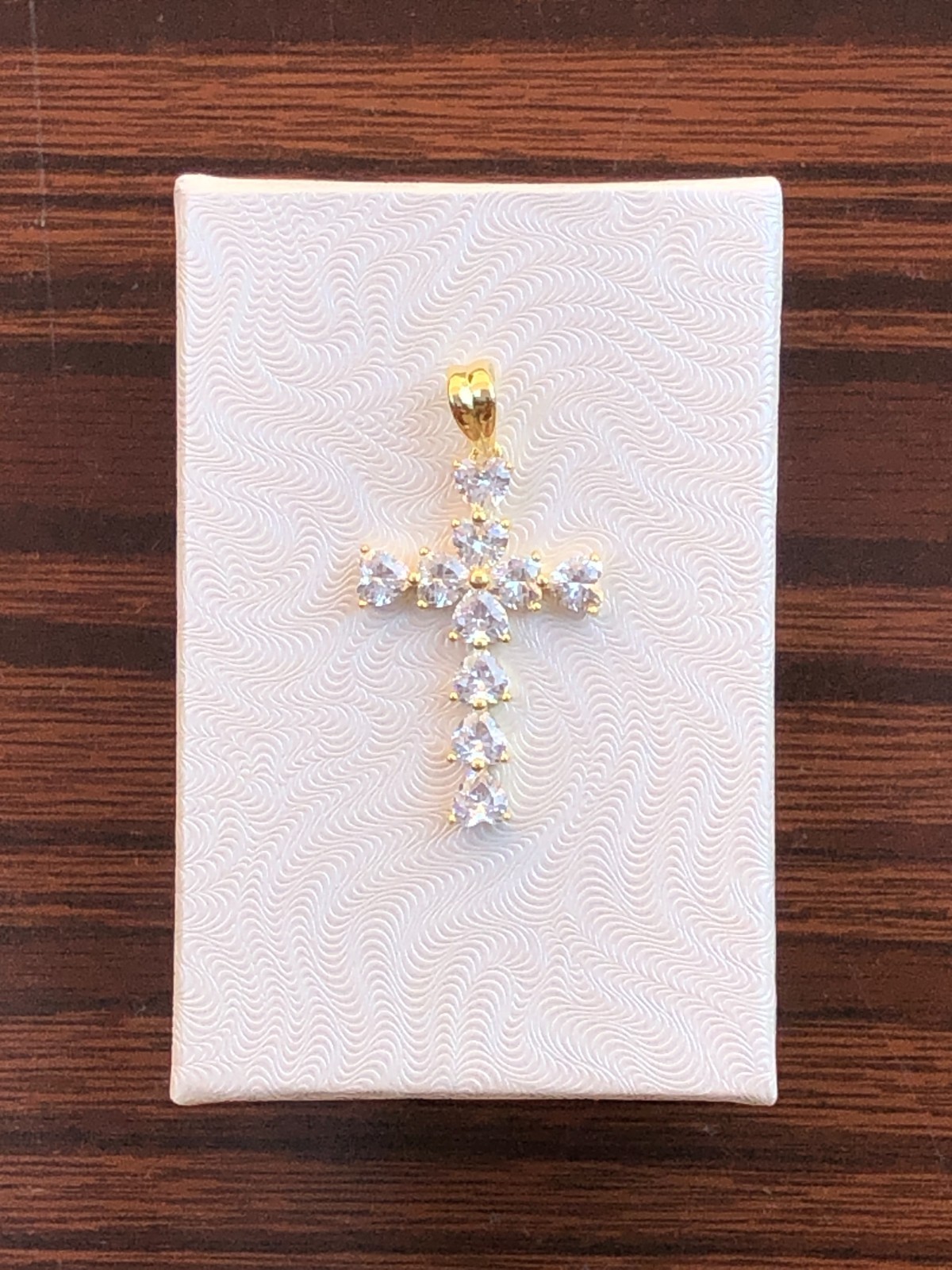 925 Sterling Silver CZ Gold Heart Cross Pendant Women 26mm(1.02″)/33mm(1.3″)