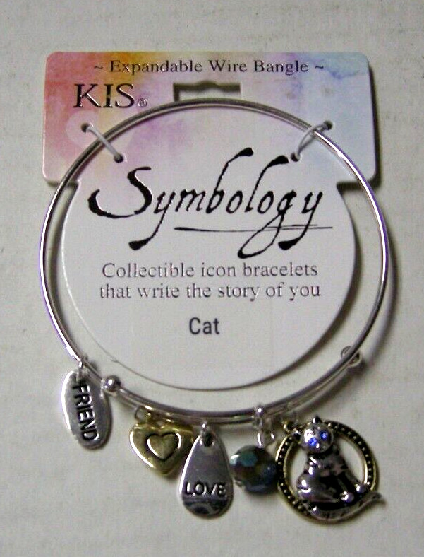 Cat Bracelet By KIS, Silver & Gold Color, Expandable Wire Bangle, Brand New