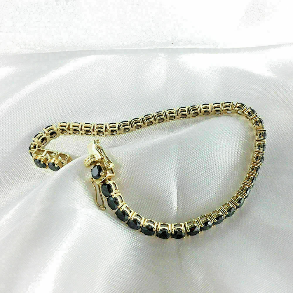 8Ct Black Simulated Diamond Wedding Tennis Bracelet Yellow Gold Plated Silver