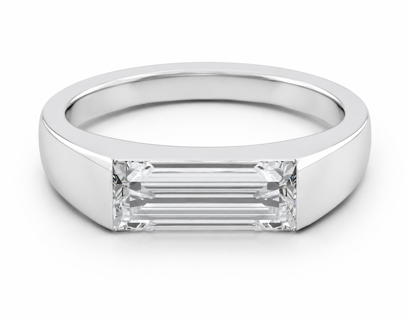 925 Sterling Silver Emerald Cut Cubic Zirconia Bezel Set Engagement Ring Band