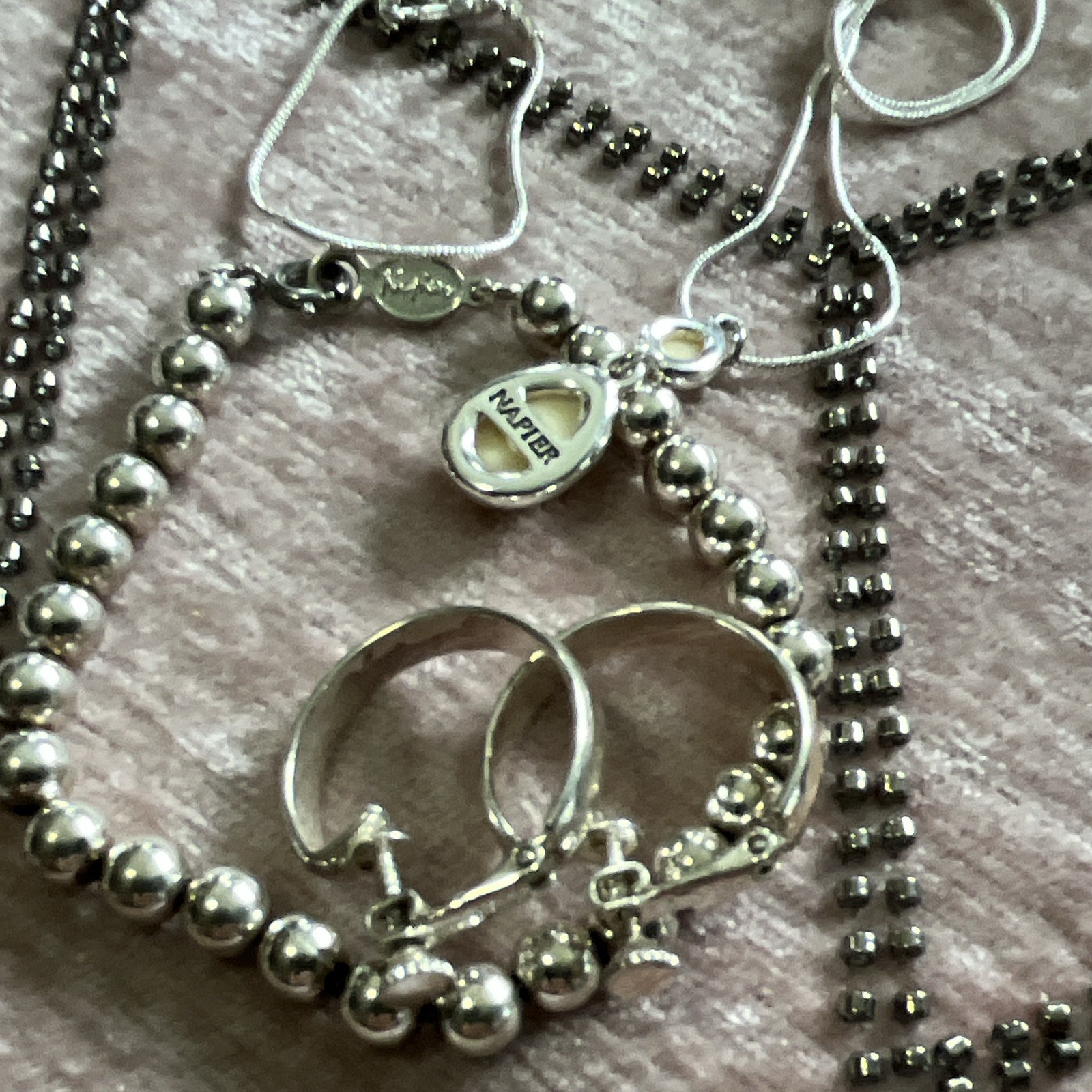 Napier Signed Silver Jewelry Set Bracelet Earrings necklace 925