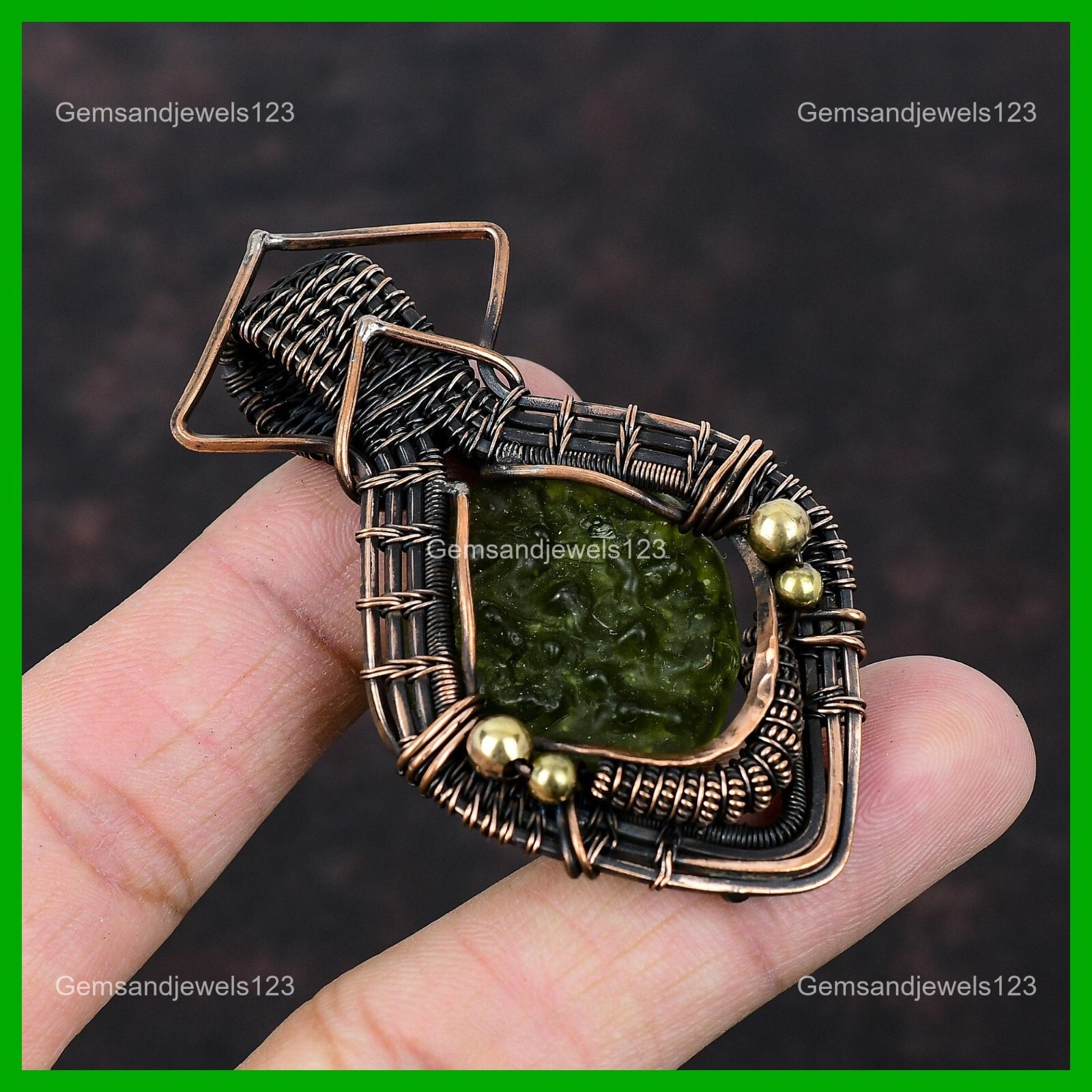 Valentines Sale Moldavite Stone Mother Wire Wrapped New Pendant Jewelry Copper