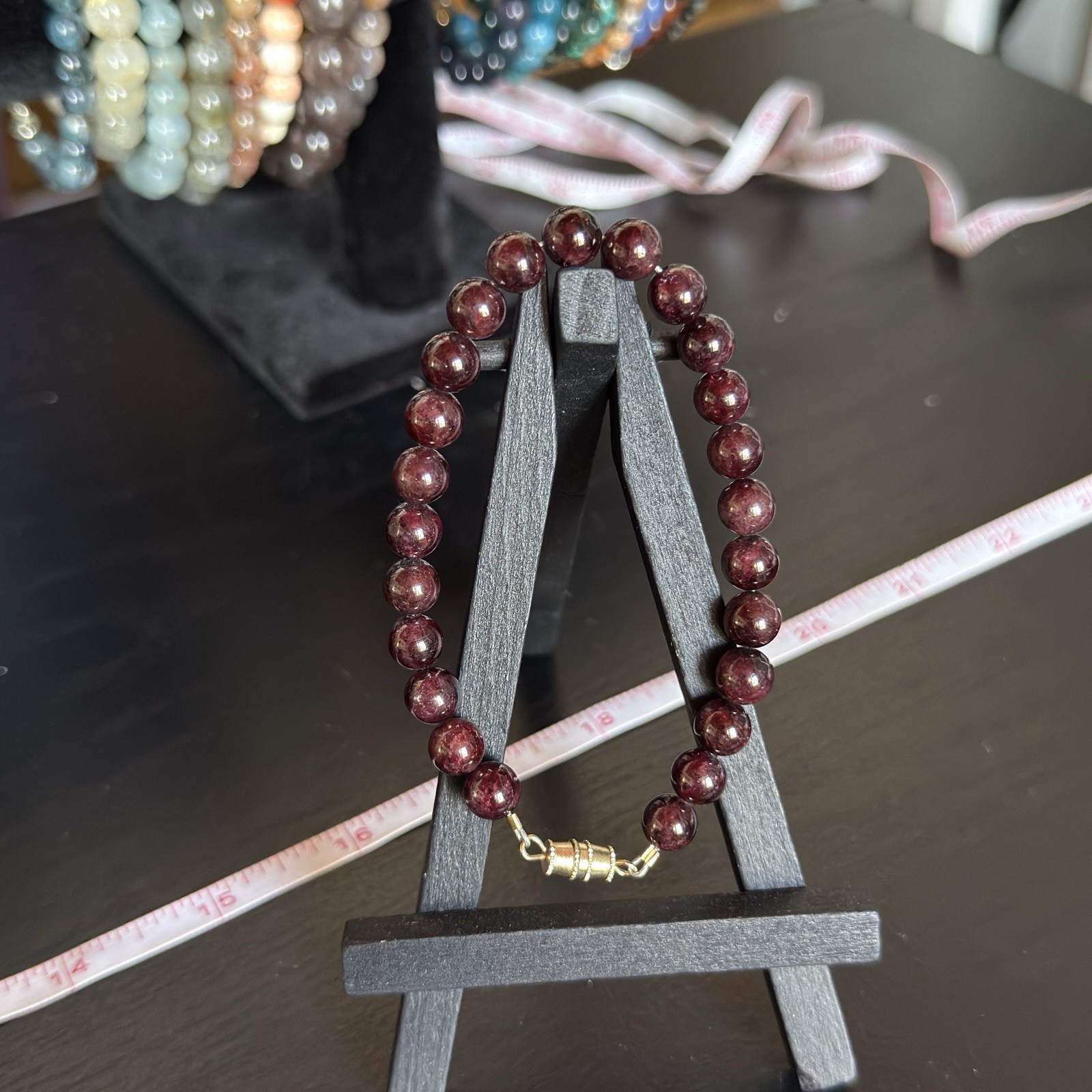 Garnet Natural Gemstone Bead Bracelet | Smooth Round 6.5mm, 8.25″