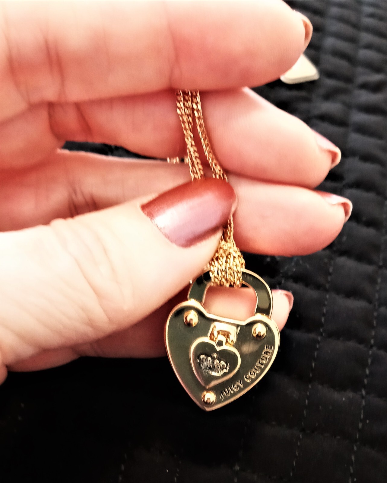 Vintage Juicy Couture Dual Strand Gold Plated Heart Padlock Necklace New in Box