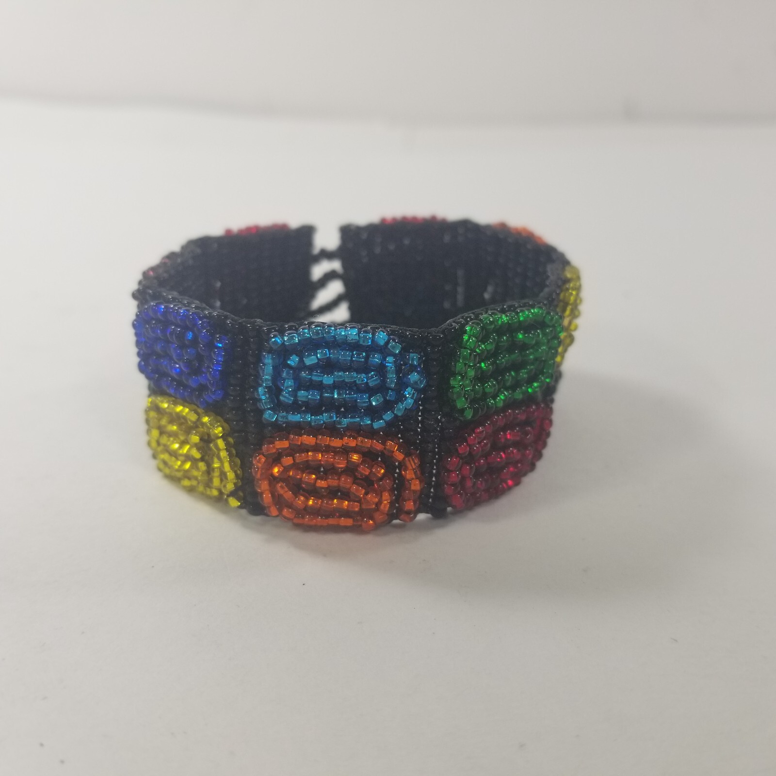 Seed Bead Bracelet Handmade Fashion Jewelry Wide Cuff Black Multicolor