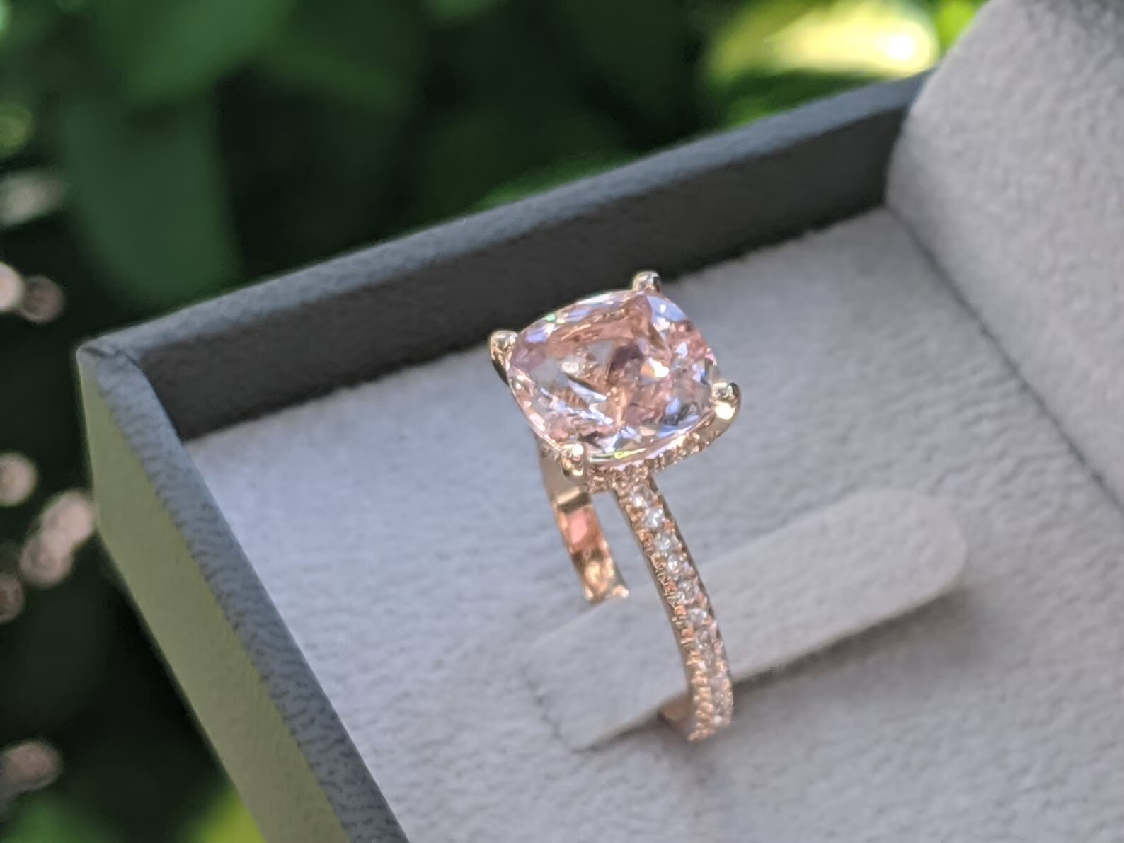 Silver Engagement Ring Morganite Art Deco Bridal’s Wedding Ring Gift For Her