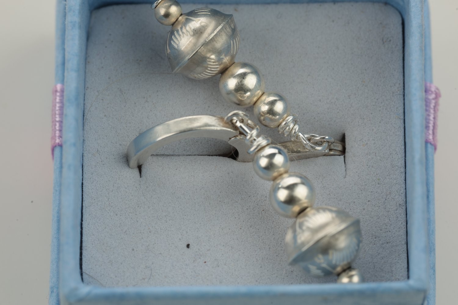 Earrings Small Silver Sterling Graduated Beads Blue Southwestern