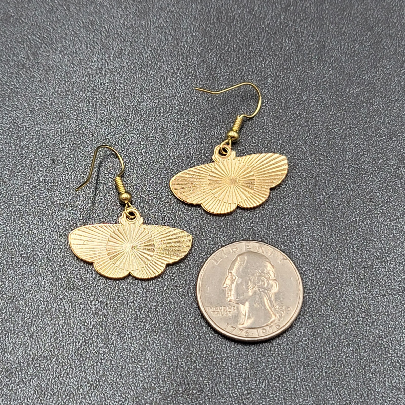 Moth Pierced Earrings Gold tone Pink Purple White Enamel Dangle 5/8″