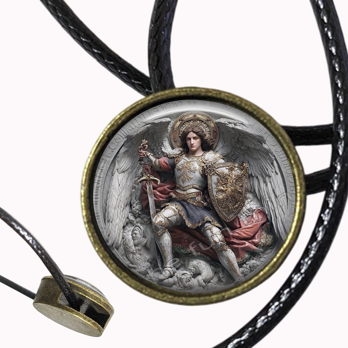 St Michael Necklace Slide Thru Black Cord Patron Saint Law Enforcement Protector