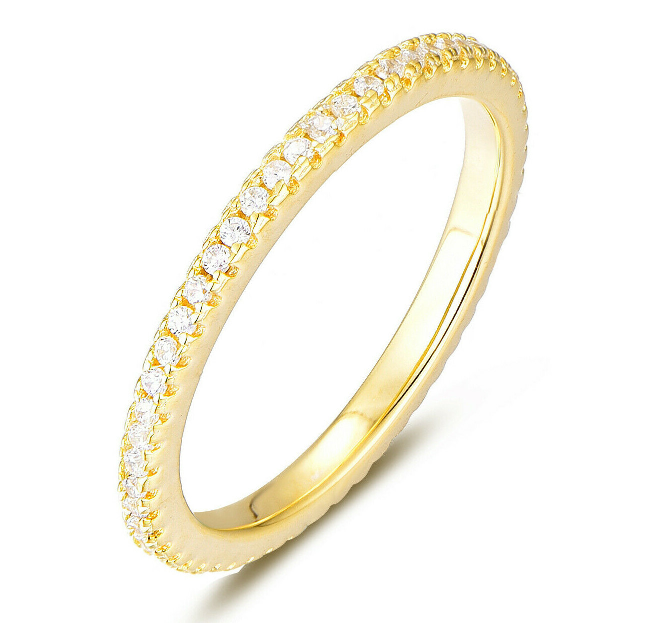 1.2mm Eternity Yellow Gold Plate 925 Sterling Silver CZ Band Ring 1-15 ML1413Y