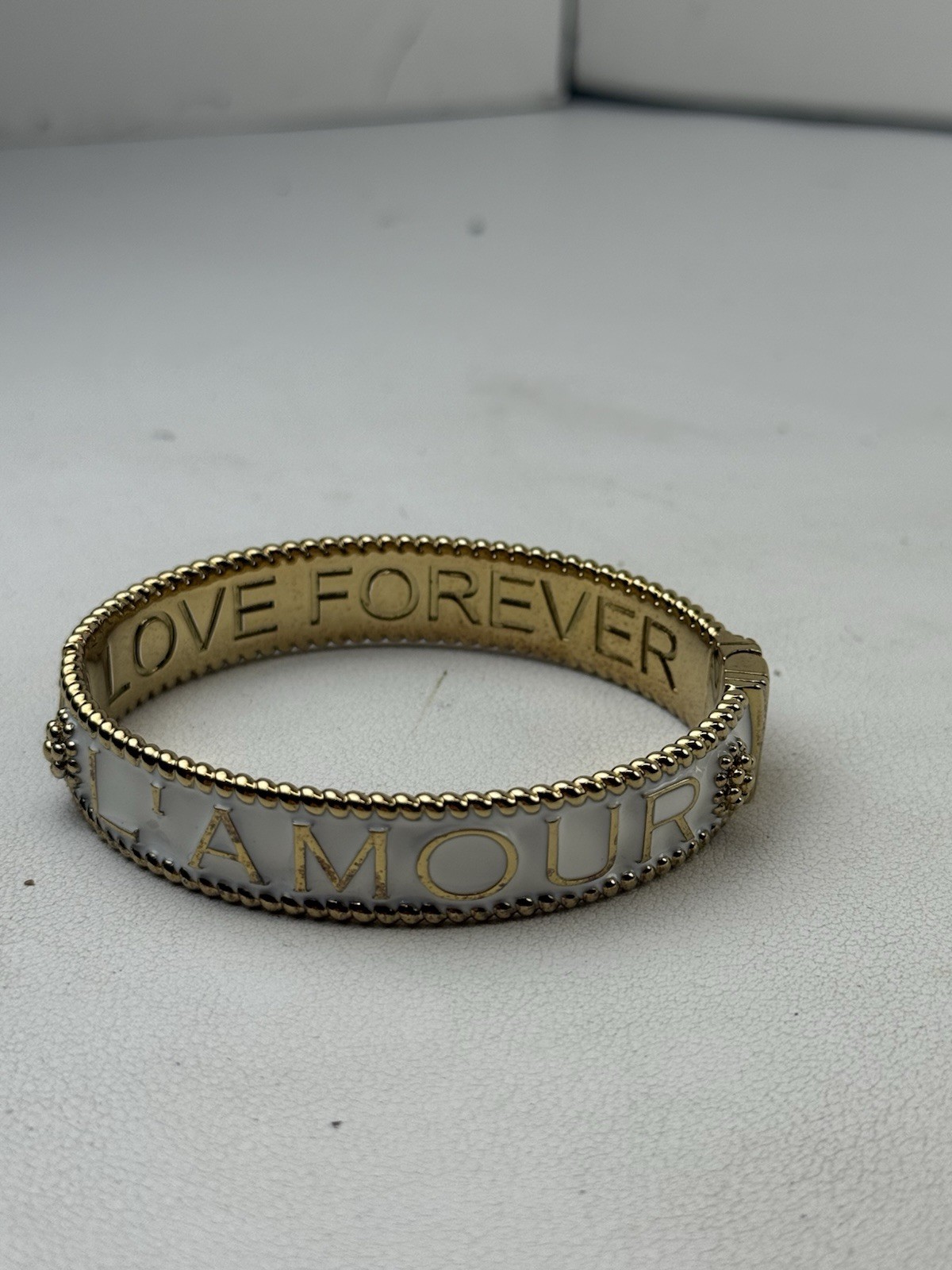 Juliska L’Amour Toujour Hinged White Enamel Bangle Bracelet