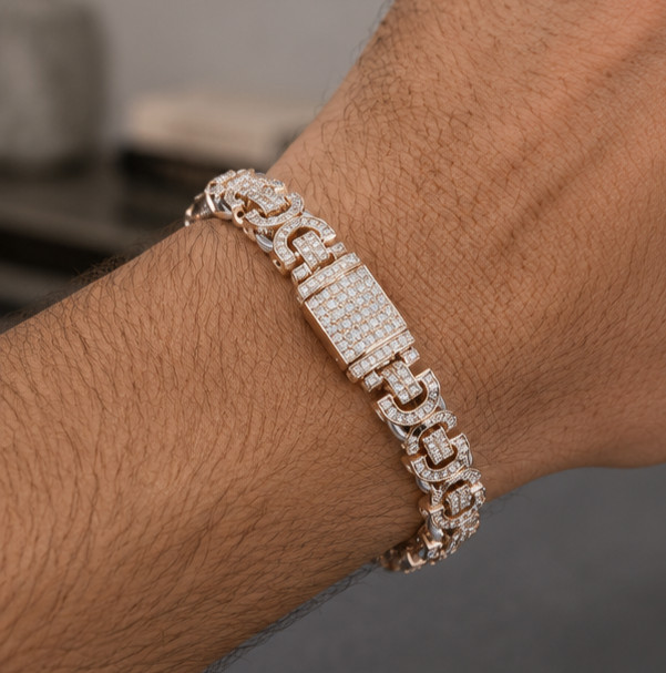 7Ct Simulated Diamond Elegant Men’s Cuban Link Bracelet 14K 2- Tone Gold Plated