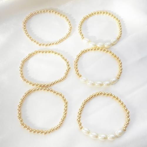 Gold Pearl Beaded Enewton Bracelets for Women,gold Pearl Stackable Stretch Be…