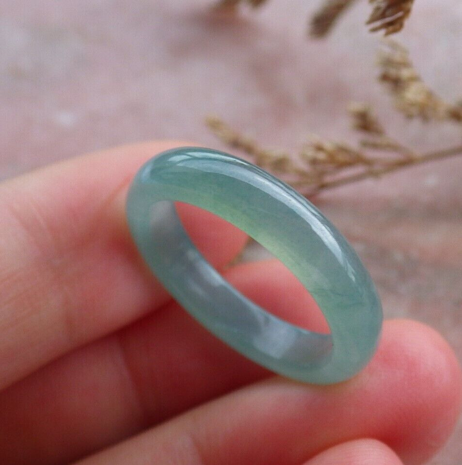 Video Certified Icy Green Natural 100% A Jadeite Jade Circle Ring NO.8 # 409519