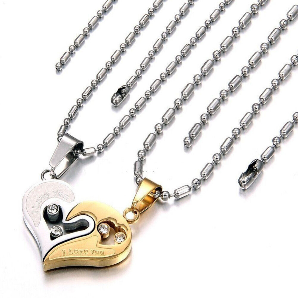 Mens Womens Couple Pendant Necklace His and Hers Gift Stainless Steel Love Heart