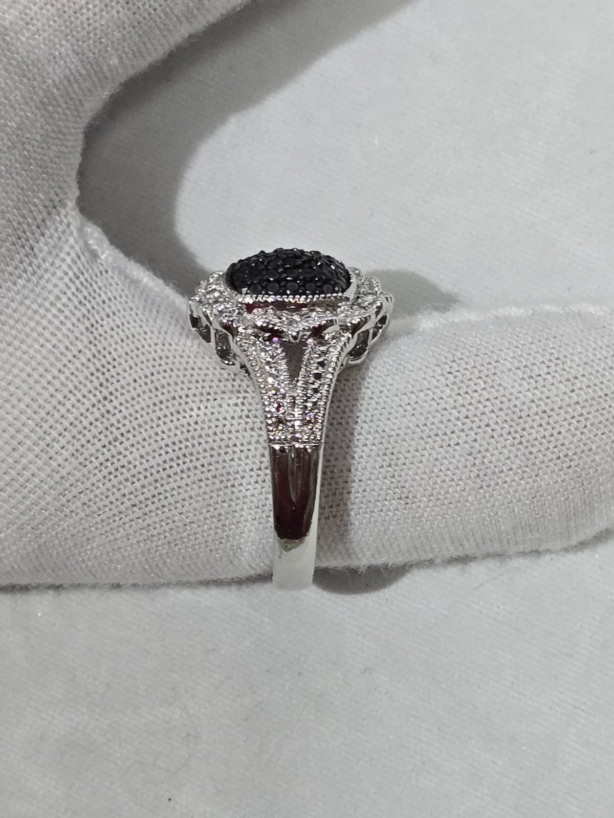 New Lab Grown Black Diamond Cushion Halo Cocktail Ring Split Shank Band Size 7.5