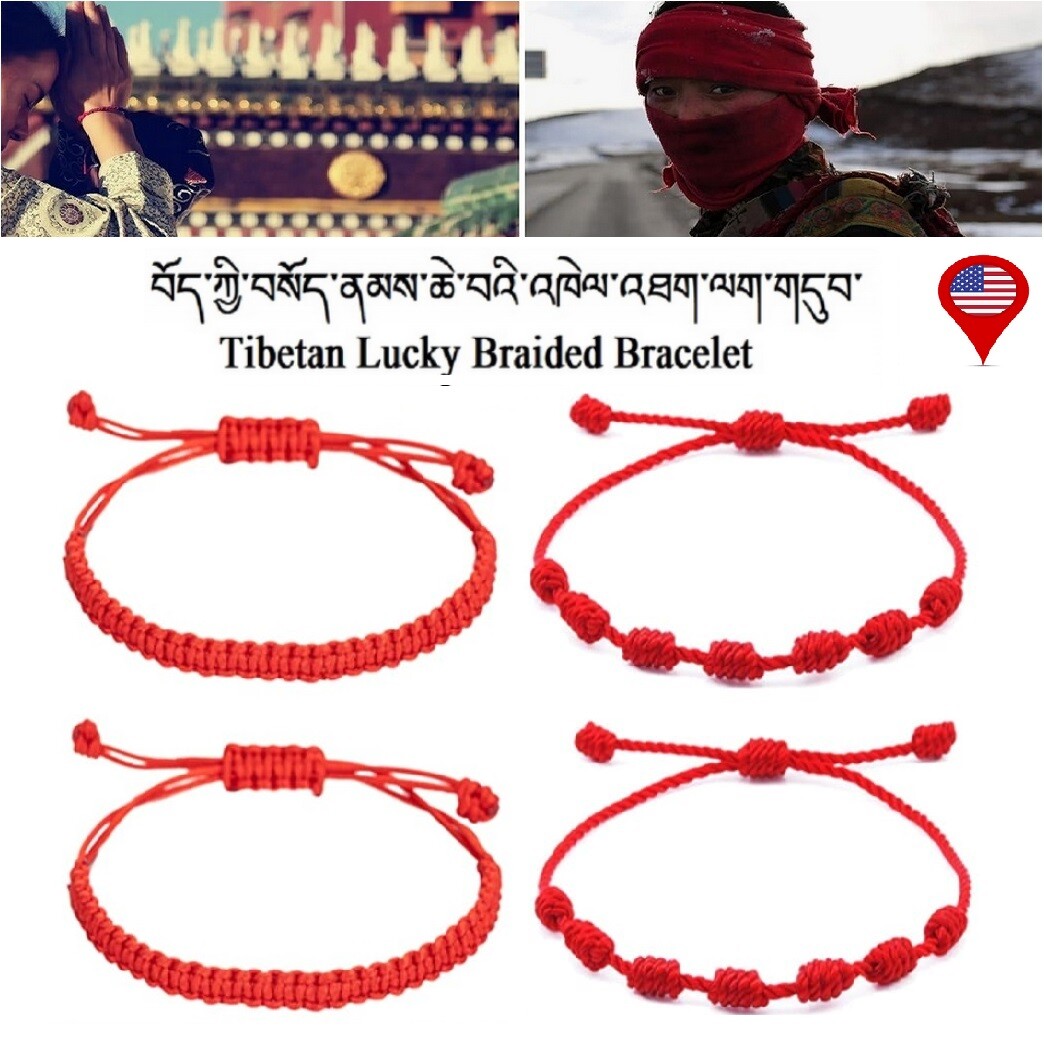 4× Tibetan Lucky Red String Bracelet Protection Men Women Lucky Rope 2 Kind USA