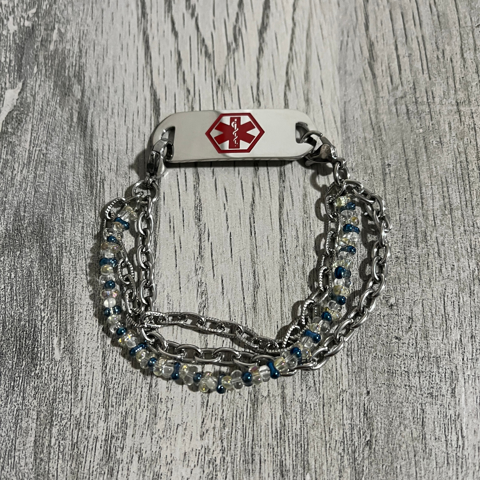 NEW! Medical Alert Stainless Triple Stranded Bracelet Size 7.5 Many Conditions!