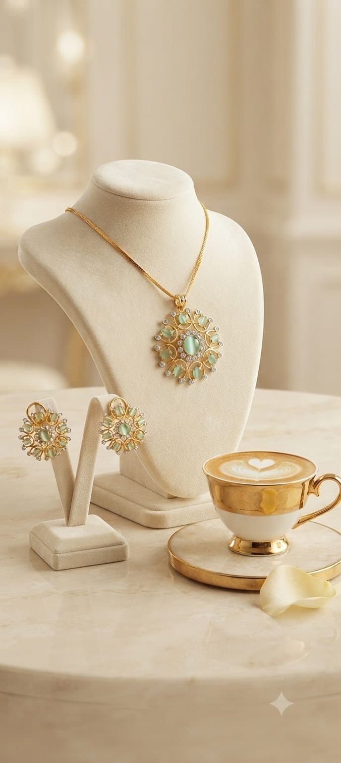 Exclusive High-Quality Chain Set with Pendant & Earrings | E – Handmade in India