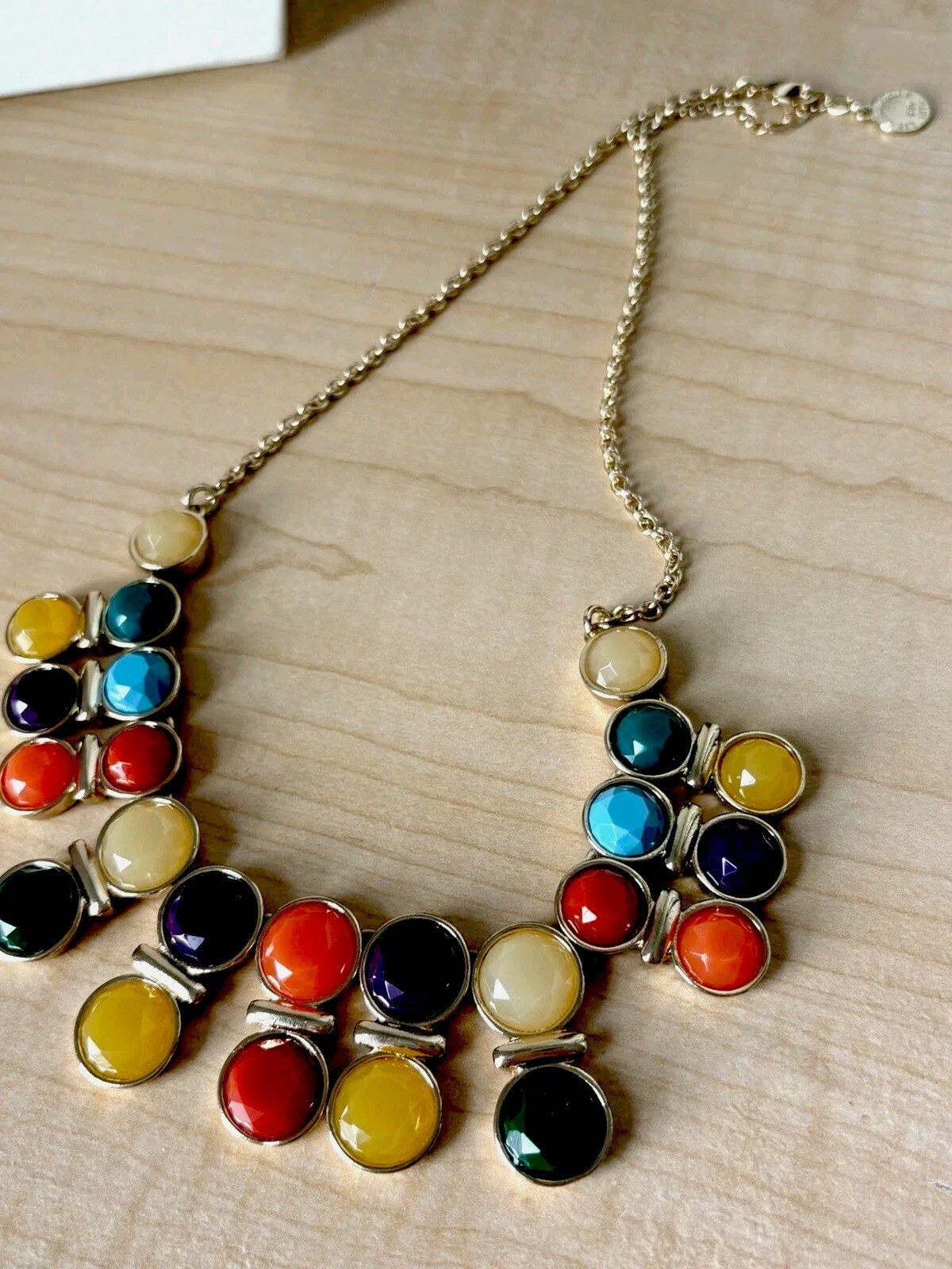Liz Claiborne Colorful Statement Necklace_ Gold Tone_ Very Good Used Condition
