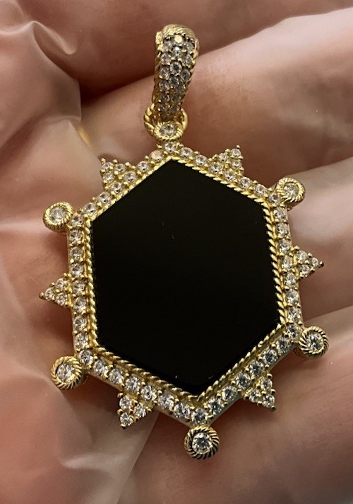 Judith Ripka Black Onyx Diamonique 14K Gold Clad Hexagon Enhancer Pendant