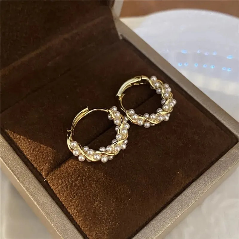 Imitation Pearl Hoop Earrings Small Round Huggie Earrings for Women Gift