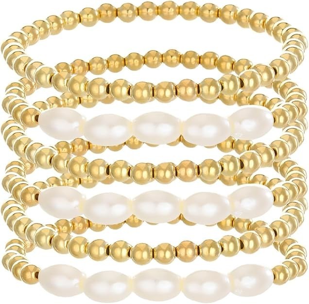 Gold Pearl Beaded Enewton Bracelets for Women,gold Pearl Stackable Stretch Be…