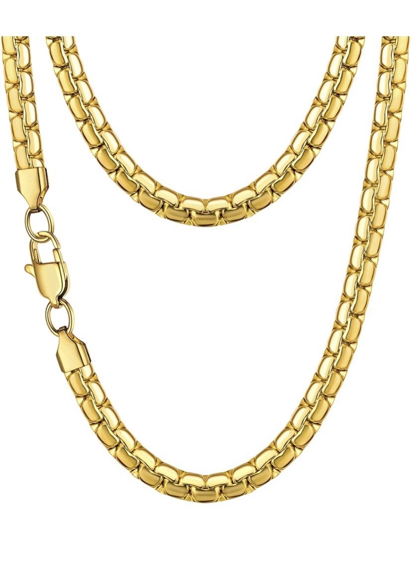 Jewlpire Gold Stainless Steel Box Chain Necklace Lobster Clasp Nickel-Free
