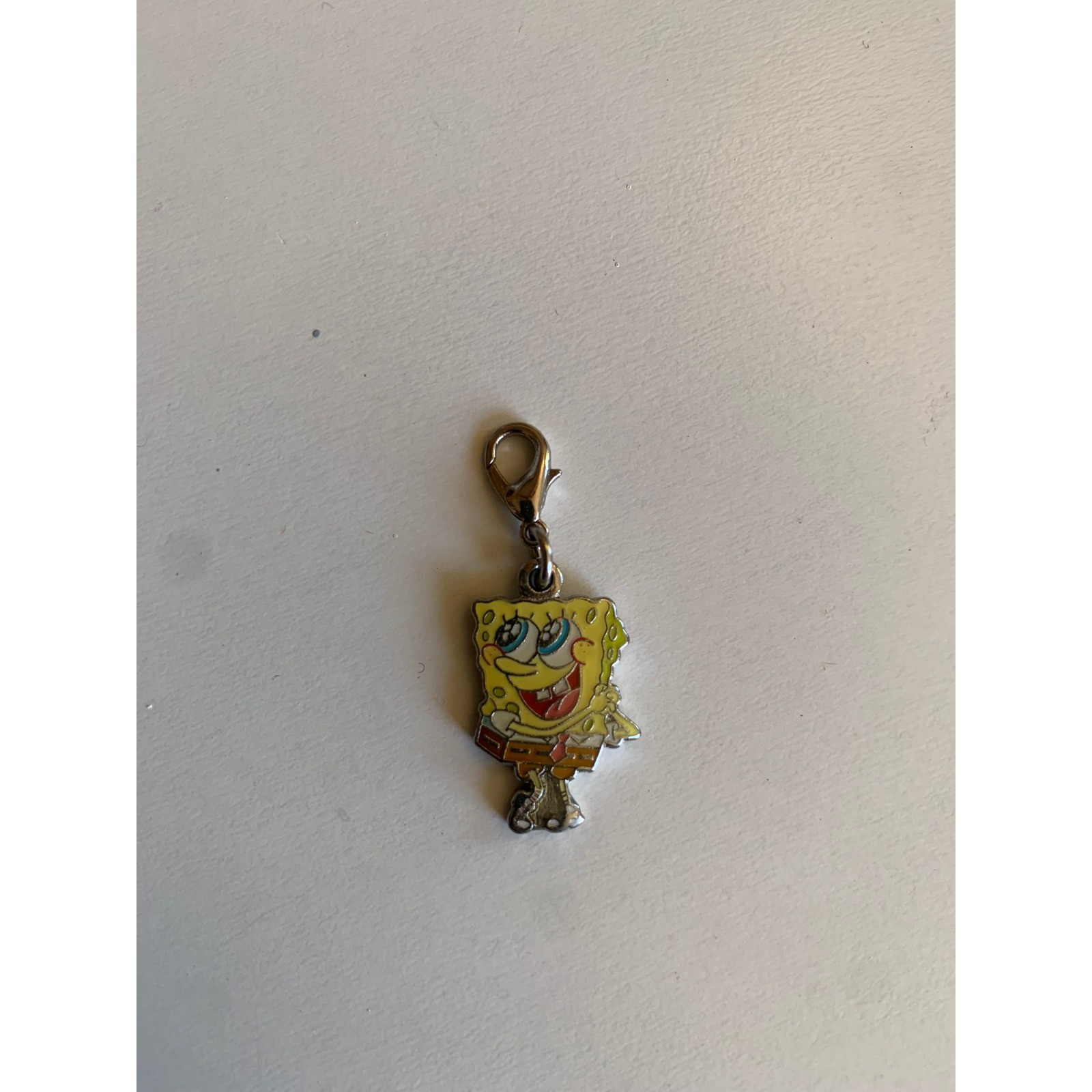 SpongeBob SquarePants Enamel Zipper Pull Charm Yellow Silver Tone Viacom 2004