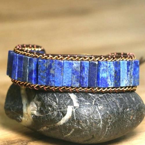 Natural Lapis Lazuli Tube Beaded Braided Bracelet Healing Energy Blue Crystal