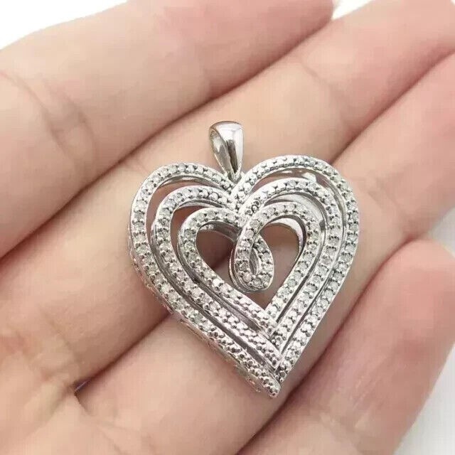 2Ct Round Cut Simulated Diamond Heart Shape Fancy Pendant 14k White Gold Plated
