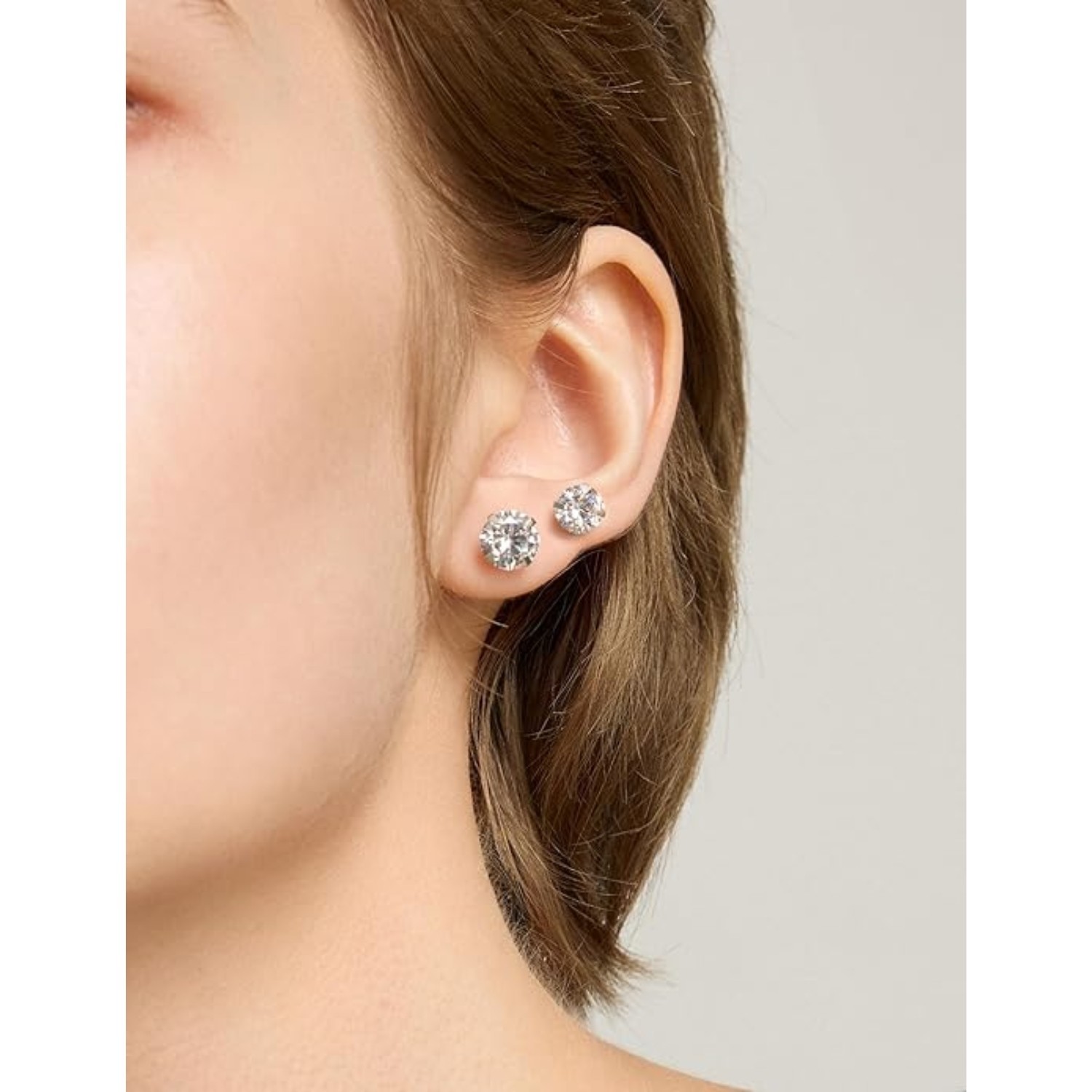 6 Pairs CZ Stud Earrings Set Hypoallergenic Stainless Steel Earrings(3-8mm)