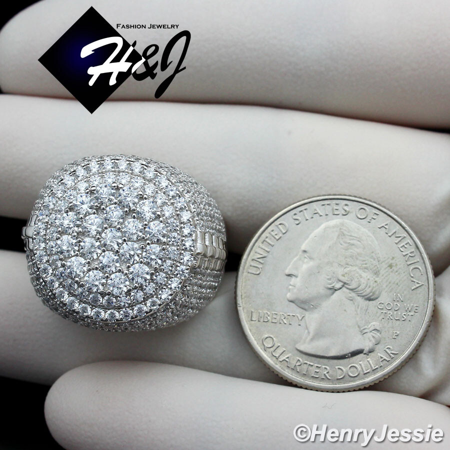 MEN SOLID 925 STERLING SILVER ICY BLING CZ HIPHOP 3D ROUND RING SIZE 7-13*SR66