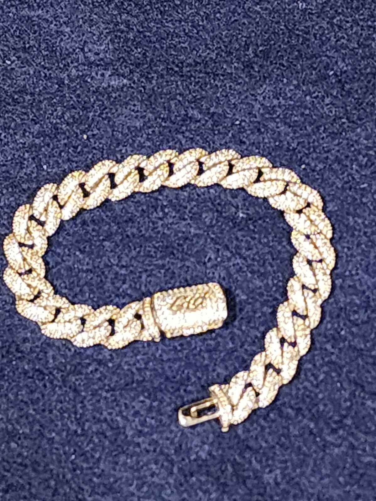 GLD Shop Cuban Chain Bracelet 14K White Gold Plated CZ Stones 9.5 mm x 7.25″