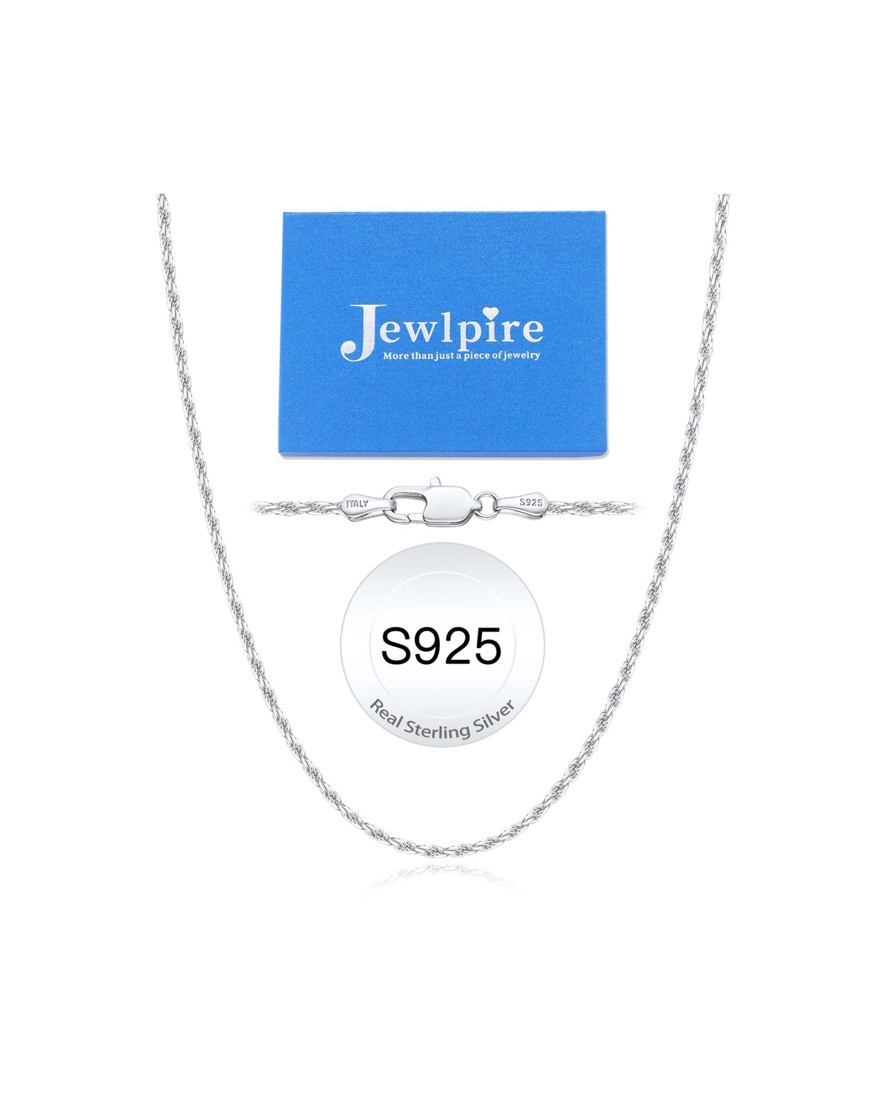 Jewlpire 925 Sterling Silver Chain Necklace For Women 2Mm Rope Chains Silver