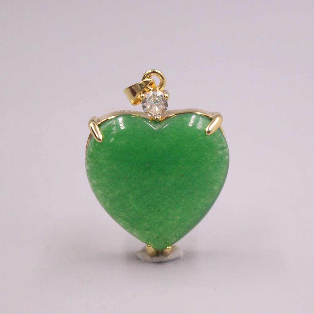 Gold Plated Simulated Heating Jade Loving Heart Green Jadeite Pendant 1.18inchL