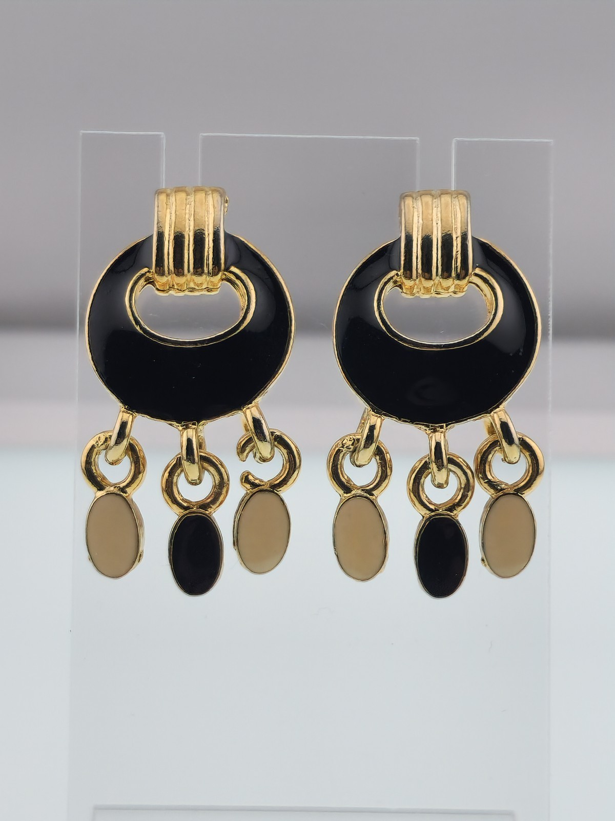 Statement Gold Tone Enamel Dangle Post Back Earrings